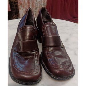 Womans Euro Club Big Block Heels Boho 7.5 B Slip-ons Reddish Brown